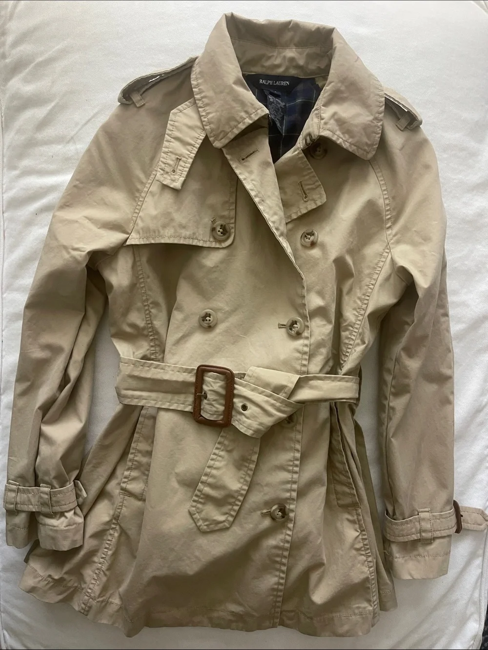 Ralph Lauren Girls Size 8 Beige Double-Breasted Trench Coat with Belt